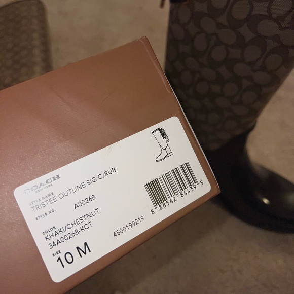 Coach tall, lace up, chestnut colored rain boots size 10. - Picture 7 of 7
